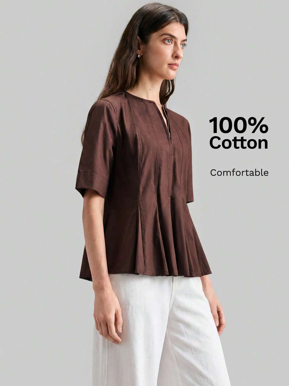 Women's Brown Fabric With Pockets Round Neck Metal Zipper Closure Fitted A-Line Silhouette Regular Shoulder Short Modern Urban Business Casual Fashion