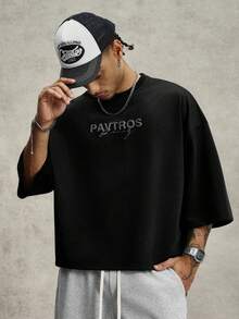 PAVTROS 男士深色圖騰風短袖T恤，大尺寸短袖T恤，短版寬鬆圓領短袖T恤，Y2K千禧風，深色街頭風，哥德風，日常穿著，音樂節，Live-House，次文化，街頭攝影，饒舌歌手，中性風，情侶，最佳節日禮物 - 黑色 - 查看 2