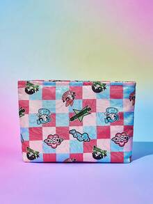 FanGlow THE POWERPUFF GIRLS X SHEIN 花朵、泡泡、毛茛花紋化妝包，簡單、甜美、可愛便攜式化妝包，零錢包，化妝品配件收納包，旅行收納包，衛生棉化妝包 - 彩色 - 查看 7