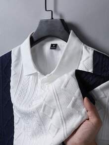Manfinity CasualCool 男士對比飾邊幾何圖案時尚 Polo 衫，儀式場合適用 - 彩色 - 查看 7