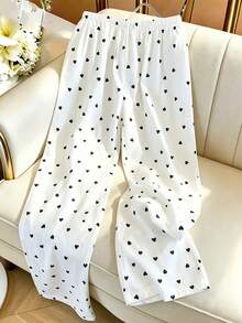 GlowEve Women's White And Black Drawstring Waist Wide Leg Loose Pants Lounge Autumn Casual - White - View 1