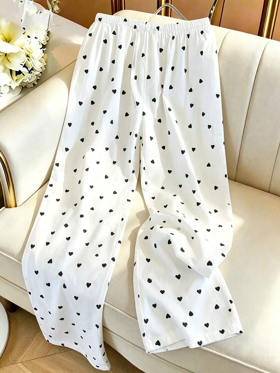 GlowEve Women's White And Black Drawstring Waist Wide Leg Loose Pants Lounge Autumn Casual - White - View 1
