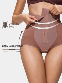 SHAPORA Women's High Waist Contrast Color Front Button Shapewear Pants, Suitable For Daily Wear - Brown - View 1