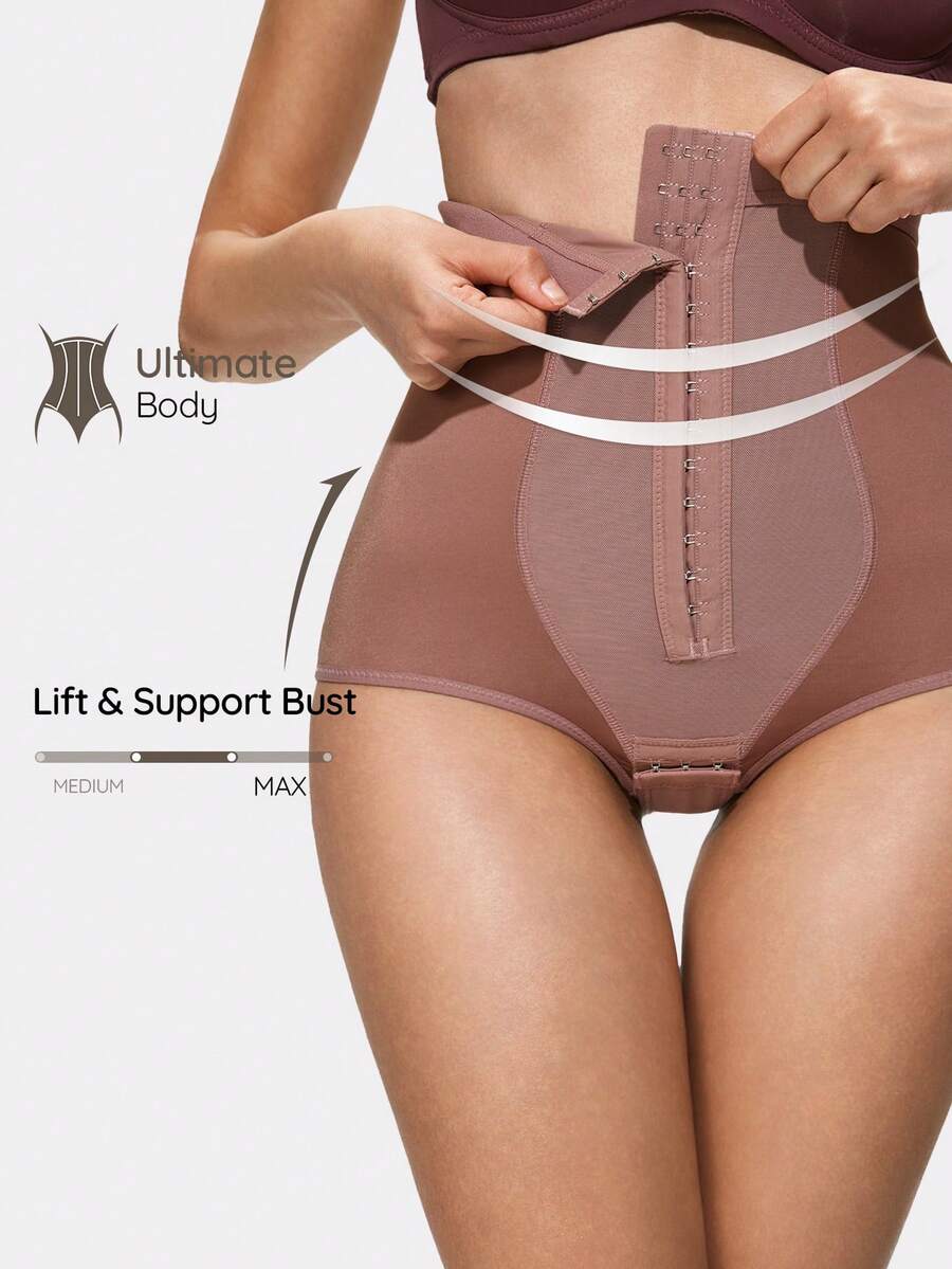 SHAPORA Women's High Waist Contrast Color Front Button Shapewear Pants, Suitable For Daily Wear - Brown - View 1