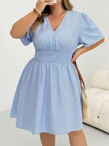 SHEIN CURVE+ Plus Size Vacation Casual Striped Dress Baby Blue Summer - Multicolor - View 5