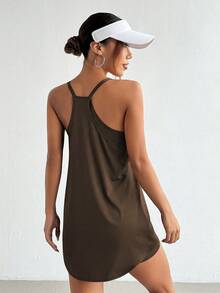 Easithlete Easithlete Women's Solid Color Casual Daily Travel Sports Dress - Coffee Brown - View 3