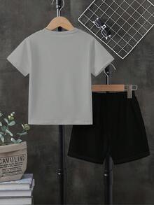 3 Sets Boys' Summer New Digital 67 Cartoon Print Short Sleeve 2-Piece Set, Black/Grey/White Colors Available, Casual Comfortable Cool Street Style, Suitable For Street Dance, Campus, Daily Outings, Versatile For Multiple Occasions, Photogenic, Summer Wardrobe Essential Boys' Set - Multicolor - View 3