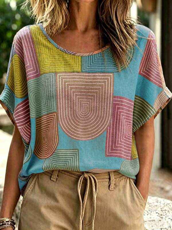 Linhara CURVE Plus Size Woven Printed Casual Resort Summer Shirt