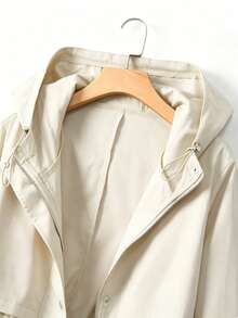 SHEIN LUNE CURVE 大尺碼女款收腰連帽風衣外套 韓系休閒優雅 青春寬鬆 高端夏季女裝 - 杏色 - 查看 3