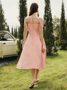 MOTF PREMIUM WOMEN'S ROMANTIC BUST RUCHED A-LINE SLIP DRESS - Coral Orange - View 7