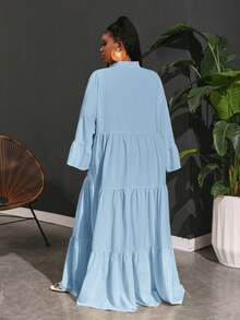 Slaydiva Slayr Đầm Sơ Mi Nữ Dáng Suông Chữ A Dệt Thưa Phong Cách Casual Đi Nghỉ Dưỡng Size Lớn - Xanh da trời - Xem 2