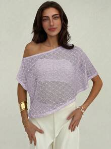 Women's Casual Solid Color Asymmetrical Top, Summer, Summer Top - 淡紫色 - 查看 4