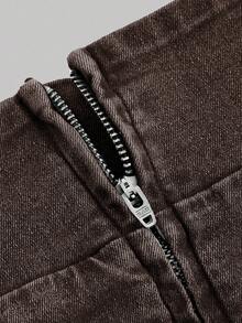 SHEIN MOD Plus Size Women's Side Drawstring Casual Denim Mini Skirt - Coffee Brown - View 4
