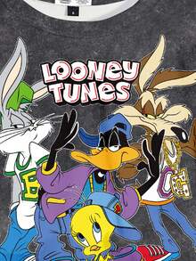 LOONEY TUNES X SHEIN Camiseta Feminina Cropped de Manga Curta com Estampa Gráfica Cartoon - Branco - View 4