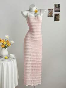 Sunnyshic Women's Layered Ruffle Jacquard Strapless Spaghetti Strap Dress - Dusty Pink - View 5