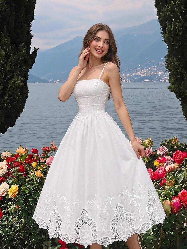 lace holiday dress Chic Spaghetti Straps Split Evening Dresses Sheath Summer Party for Beach Evening Dresses. Skyraze Women's Embroidered Midi Dress,