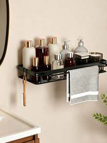 1-Piece Bathroom And Kitchen Storage Rack, Towel Rack, Shampoo And Cosmetic Storage Box, Shower Head Shelf, Sink Drain Rack - Black - View 6