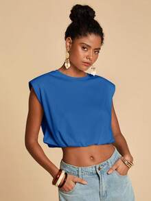 Travachic Women's Solid Color Round Neck Cropped Casual Versatile Tank Top - Royal Blue - View 5