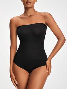 SHAPORA Seamless Shapewear Bandeau Bodysuit - Black - View 3