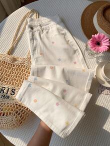 Pantalones vaqueros casuales con estampado de lunares para mujer, pantalones con estampado de lunares, pantalones con estampado de lunares, pantalones lindos, pantalones casuales - Blanco 4 - Ver 3
