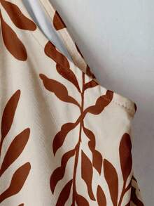 SHEIN Clasi Damjumpsuit för semester med botaniskt tryck, rund halsringning, ärmlös och vida ben - Aprikos - Visa 4
