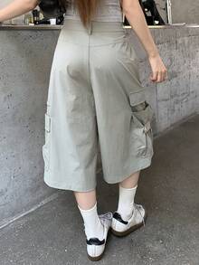 DAZY Solid Color Loose Pocket Capri Pants Casual Street Style Summer Women Long Pants Vacation School - Grey - View 8