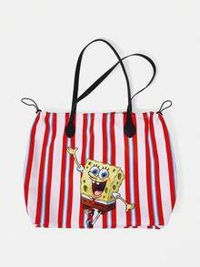SpongeBob SquarePants | SHEIN 女款卡通印花圖案便利手提包 - 紅白條紋 - 查看 9
