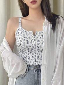 DAZY 女款夏季休閒碎花背心上衣 - 白色 - 查看 6