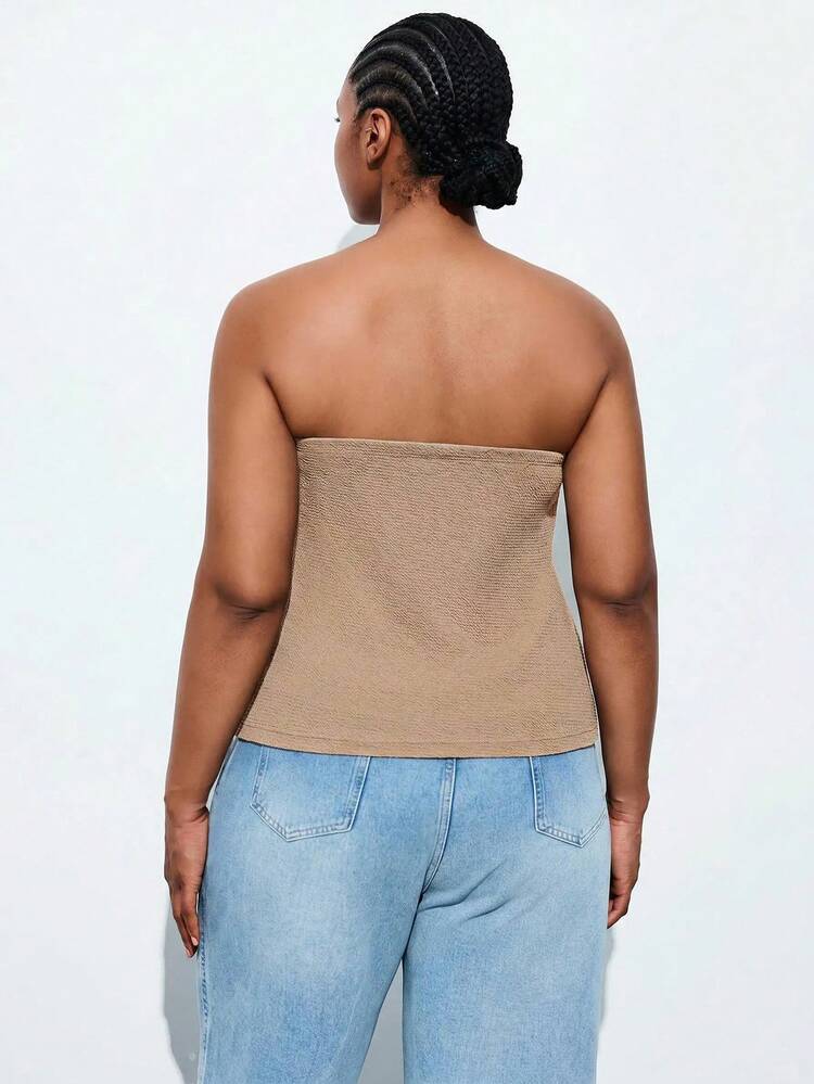 SHEIN Maija Plus Size Women's Solid Color Button Casual Versatile Daily Outing Tube Top