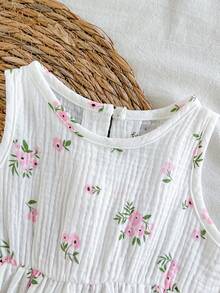 SHEIN Vintaside Kids 女嬰 3個月-3歲洋裝，1件休閒可愛日常風格秋季女童套裝，棕色蝴蝶結裝飾無袖澎澎洋裝 - 粉色 - 查看 9