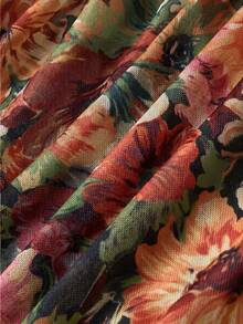 Vestido largo ajustado con hombros descubiertos y estampado floral colorido, adecuado para primavera/verano, citas, jardín, fiestas, invitados de boda,é de la tarde - Naranja - Ver 5
