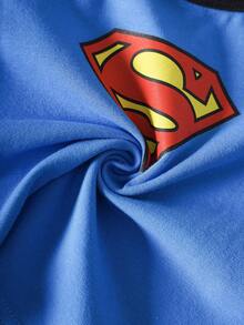 SUPERMAN X SHEIN Young Boy Geometric Print Casual Tank Top And Shorts - Blue - View 6