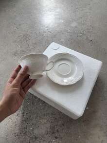 極簡純白浮雕瓷器｜屬於慢時光下午茶餐具。奶油白瓷杯搭配浮雕圖案與復古濾網 - 彩色 - 查看 4