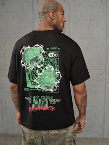 Rick and Morty X SHEIN Kaos Pria Lengan Pendek Leher Bulat Kasual Serbaguna - Hitam - View 3