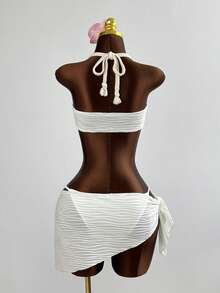 INAWLY Sexy Tropical Halter Neck Swimsuit For Women Beach Vacation White Summer - Apricot - View 2
