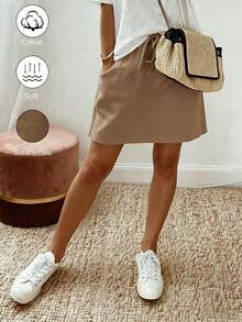 SHEIN Holidaya 女款休閒彈性腰綁帶A字裙,夏季穿搭,女款度假優雅裙,派對、海灘穿搭,畢業典禮、外出穿搭,休閒裙,女款度假穿搭,夏季度假穿搭,Y2k,鄉村音樂演唱會穿搭,鄉村風裙子,女款通勤穿搭,女款辦公室穿搭,社交裙,女款辦公室穿著,卡其色裙子,綁帶,A字裙,裙子,時尚百搭 - 卡其色 - 查看 2