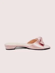 CUCCOO DOLLMOD Champagne Ribbon Bow Low Heels - Square Toe Slippers/Flats For Parties, Weddings Or Bridal Dress-Up Occasions Summer - Champagne - View 6
