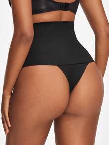 SHAPORA Pantalones De Mujer De Color Sólido De Cintura Alta Para Controlar El Abdomen - Negro - Ver 2