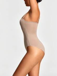 SHAPORA 1 Peça Bodysuit Feminino de Cor Sólida e Estilo da Moda, Adequado para o Verão - Caqui - Visão 6