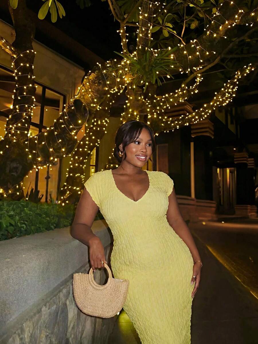 Firerie Plus Size Women's Solid Color Casual Formal Party Vacation Wedding Guest Dress Elegant Graduation Summer Yellow