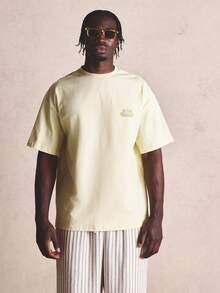 Musero Oversized Graphic Print "La Riviera"Crew Neck Tshirt Spring Summer Essentials - Light Yellow - View 3