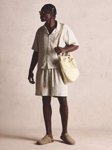 Musero Oversized Tonal Stripe Longer Length Patch Pockets Spring Summer Essentials Co-Ord Shorts Only - Khaki - View 2