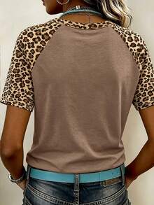 EMERY ROSE Women's Leopard Print Colorblock Casual Versatile Daily Short Sleeve T-Shirt - Multicolor - View 2