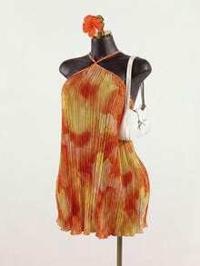 SaltGleam SaltGleam Robe mini ample à col licou tie-dye pour femmes, pour les vacances - Multicolore - Voir 4