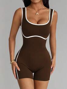 Dewbera Dewbera Seamless Colorblock Sports Jumpsuit - Coffee Brown - View 4