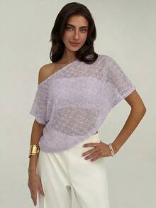 Women's Casual Solid Color Asymmetrical Top, Summer, Summer Top - 淡紫色 - 查看 7