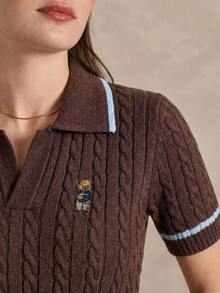 Briarwyn Women's Cartoon Bear Pattern Short Sleeve Casual Knit Top - Brown - View 2