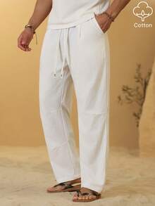 Palmeraft Plus Size Men's Drawstring Waist Solid Color Casual Versatile Daily Travel Pants, Holiday Vacation Holiday White Autumn - White - View 6