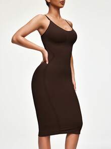 SHAPORA Vestido de control de cintura y abdomen con tirantes ajustables - Prenda interior moldeadora sin costuras - Marrón Chocolate - Ver 3