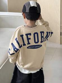 SHEIN 1件青少年男童休閒學院風舒適時尚極簡街頭風寬鬆實用百搭大字母圖案厚款運動衫，適合日常穿著、上學、旅行、運動，秋冬季 - 彩色 - 查看 3